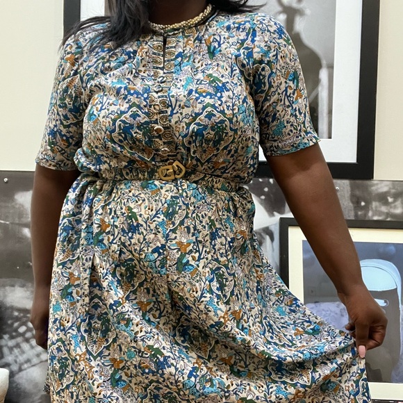 60s sky blue Turkish horseman oriental design a line short sleeve doll dress - Picture 16 of 16